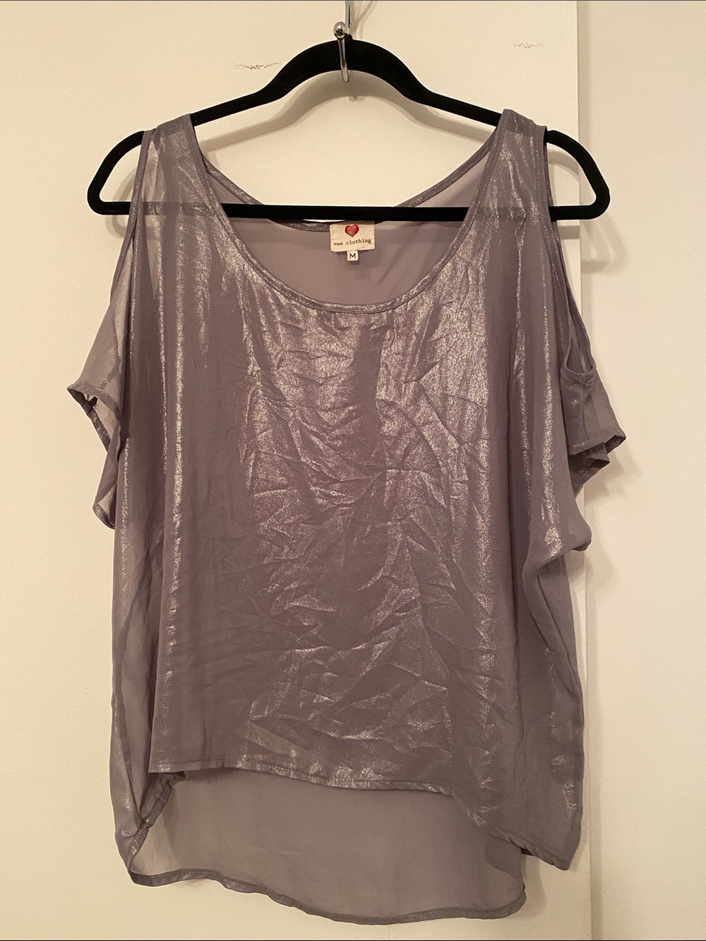 one clothing gray Shimmer Cold-Shoulder Blouse